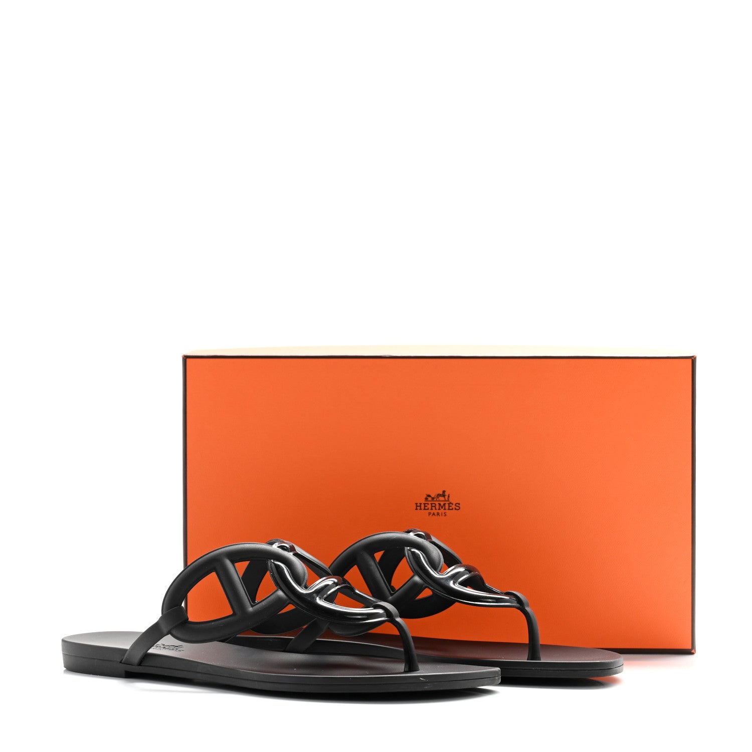 Hermes Rubber Womens Egerie Sandals 37 Black 10 of 10