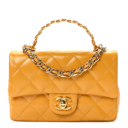 Chanel Shiny Lambskin Quilted Golden Links Top Handle Flap Yellow 1 of 10