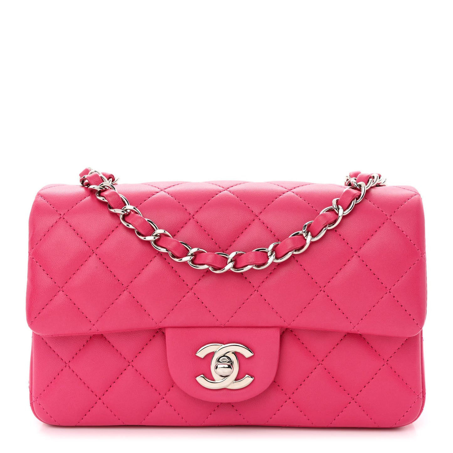 Lambskin Quilted Mini Rectangular Flap Fuchsia