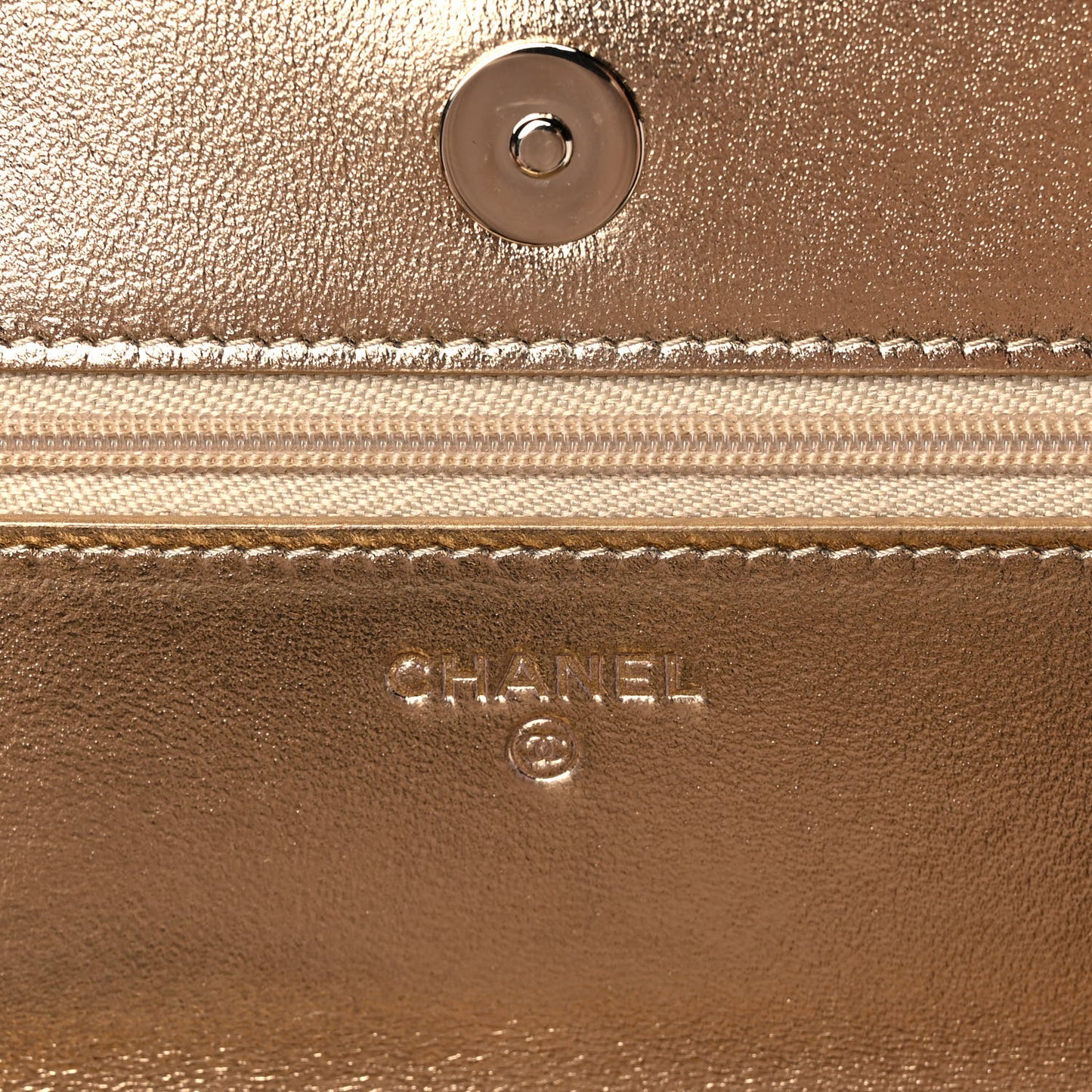 Hammered Metallic Calfskin Quilted Wallet On Chain WOC Gold