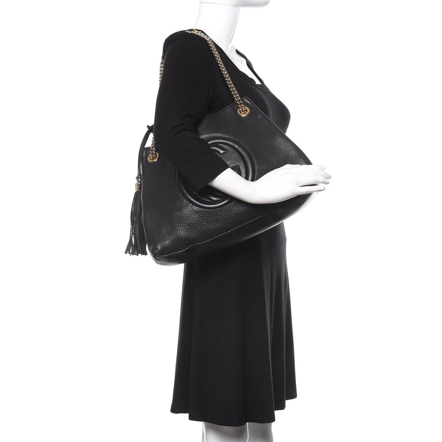 Pebbled Calfskin Medium Soho Chain Shoulder Bag Black