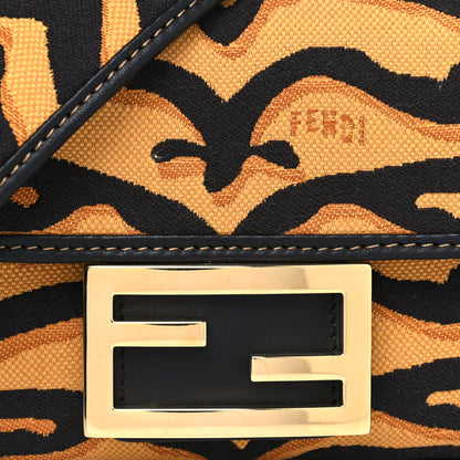 Fendi Canvas Chinese New Year Tiger Embroidered Mini Baguette Black Dark Yellow 9 of 11