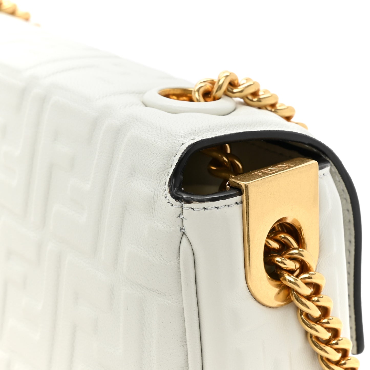 Nappa Small FF Embossed Midi Chain Baguette White