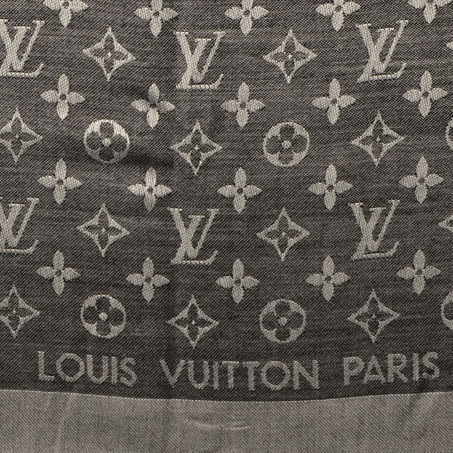 Wool Silk Monogram Denim Shawl Black
