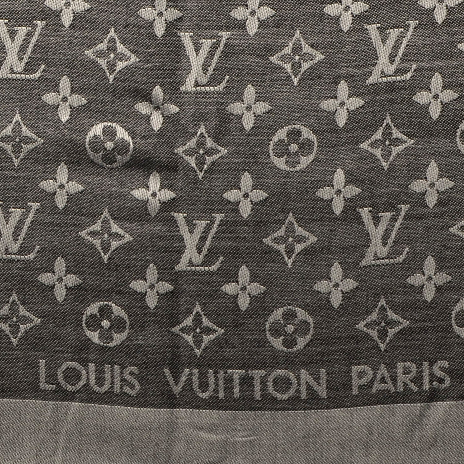 Louis Vuitton Wool Silk Monogram Denim Shawl Black 3 of 5