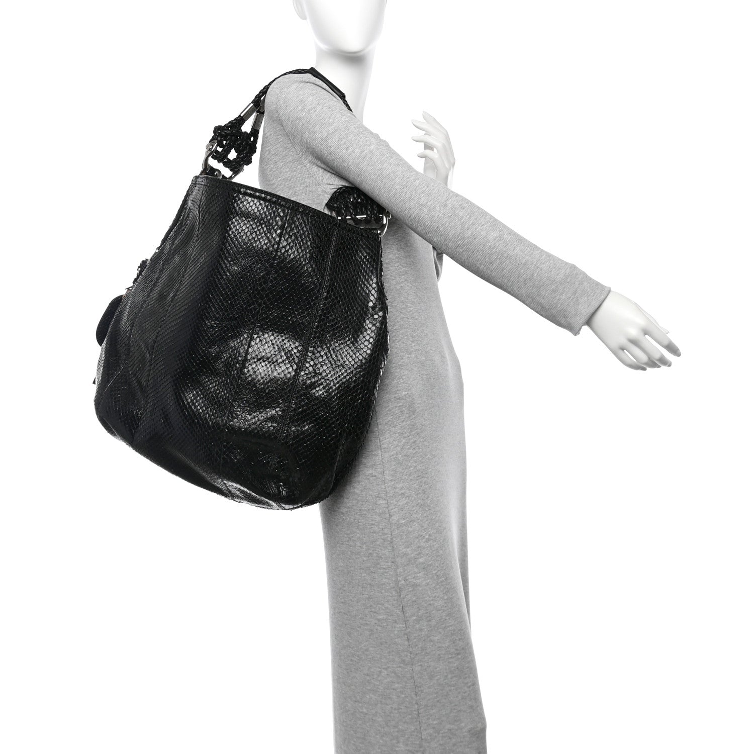 Gucci Snakeskin Large Techno Horsebit Hobo Black 2 of 11