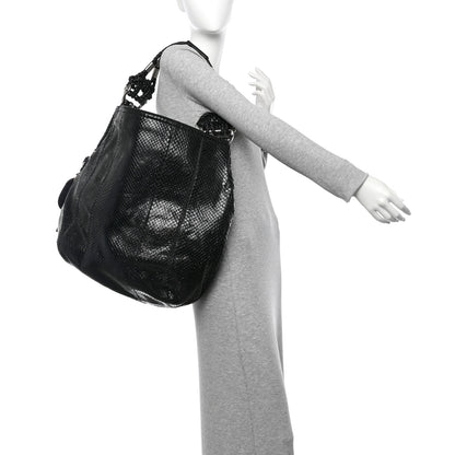 Gucci Snakeskin Large Techno Horsebit Hobo Black 2 of 11