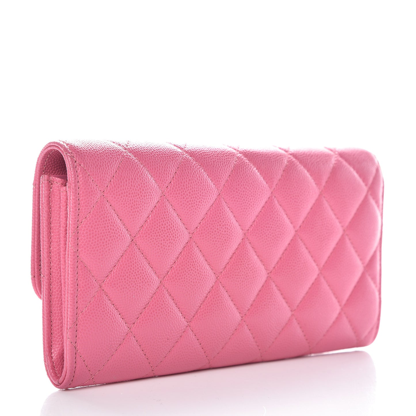 Caviar Quilted Large Gusset Flap Wallet Pink