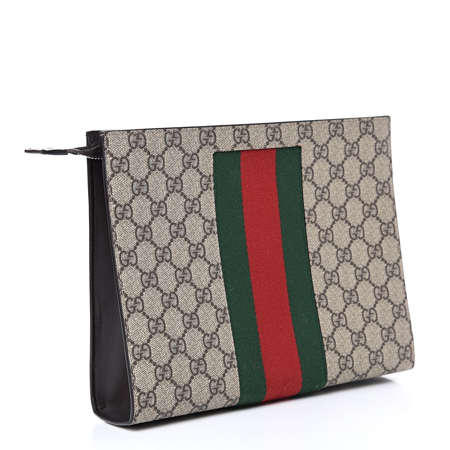 Gucci GG Supreme Monogram Selleria Calfskin Web New Web Cosmetic Case Beige Ebony Cocoa 2 of 7