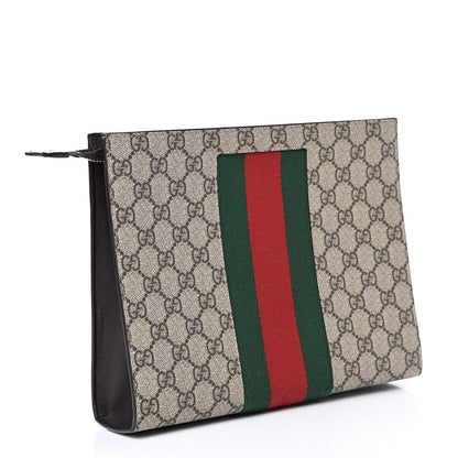 Gucci GG Supreme Monogram Selleria Calfskin Web New Web Cosmetic Case Beige Ebony Cocoa 2 of 7