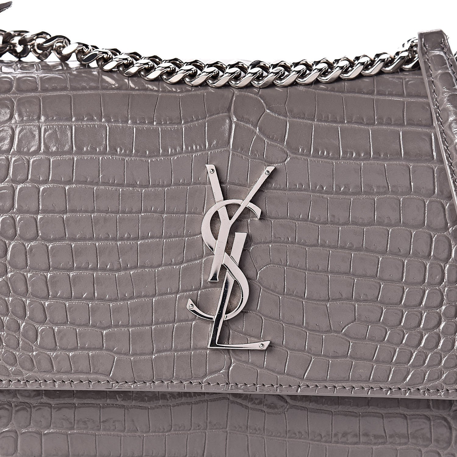 Saint Laurent Calfskin Crocodile Embossed Medium Monogram Sunset Fog 10 of 11