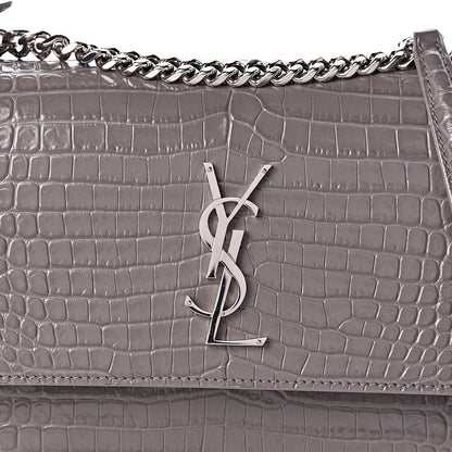 Saint Laurent Calfskin Crocodile Embossed Medium Monogram Sunset Fog 10 of 11