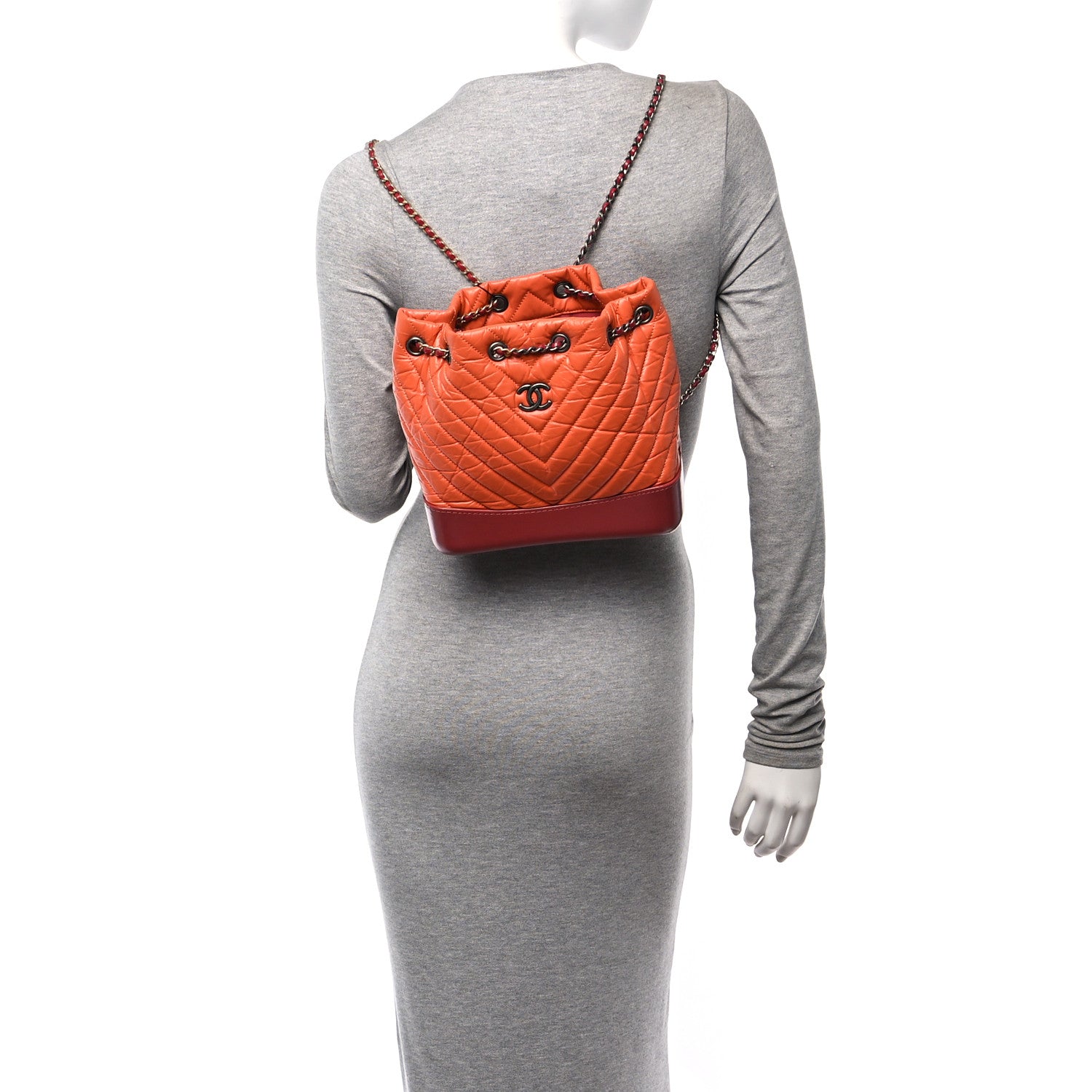 Chanel Aged Calfskin Chevron Quilted Small Gabrielle Backpack Dark Red Orange 2 of 13