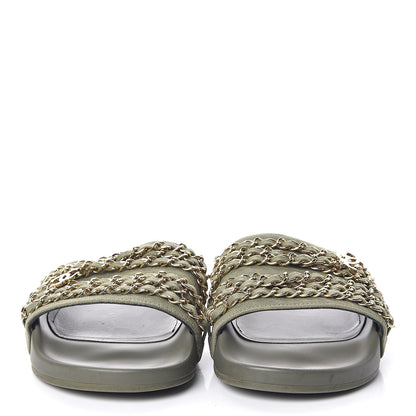 Chanel Canvas Chain Flat Sandals 39 Khaki 2 of 12
