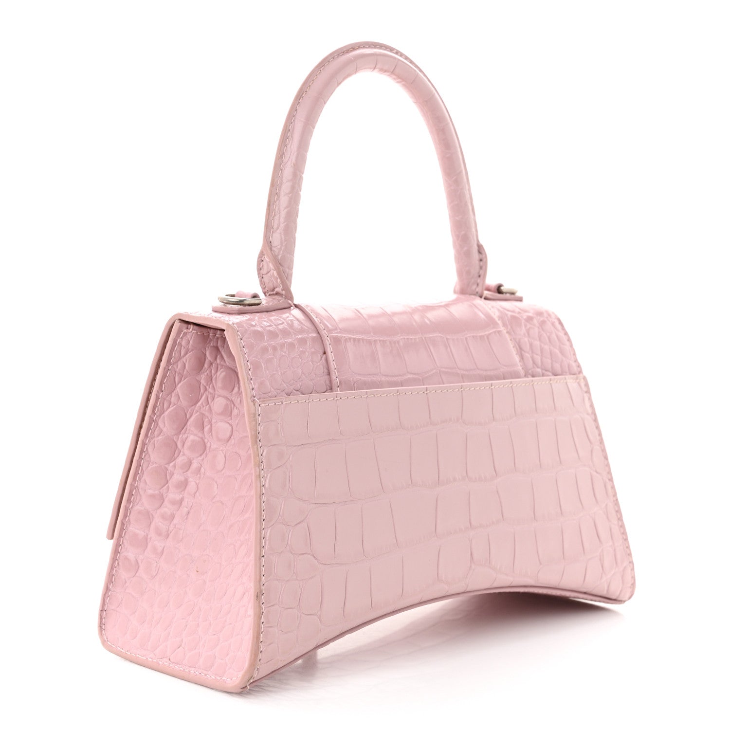 Balenciaga Shiny Calfskin Crocodile Embossed Small Hourglass Top Handle Bag Powder Pink 3 of 11