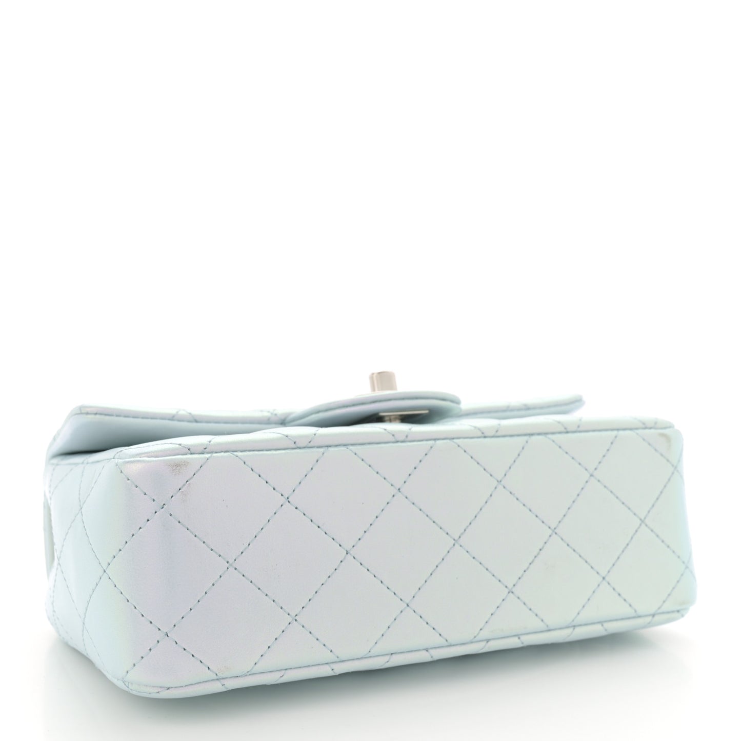 Iridescent Calfskin Quilted Mini Rectangular Flap Light Blue