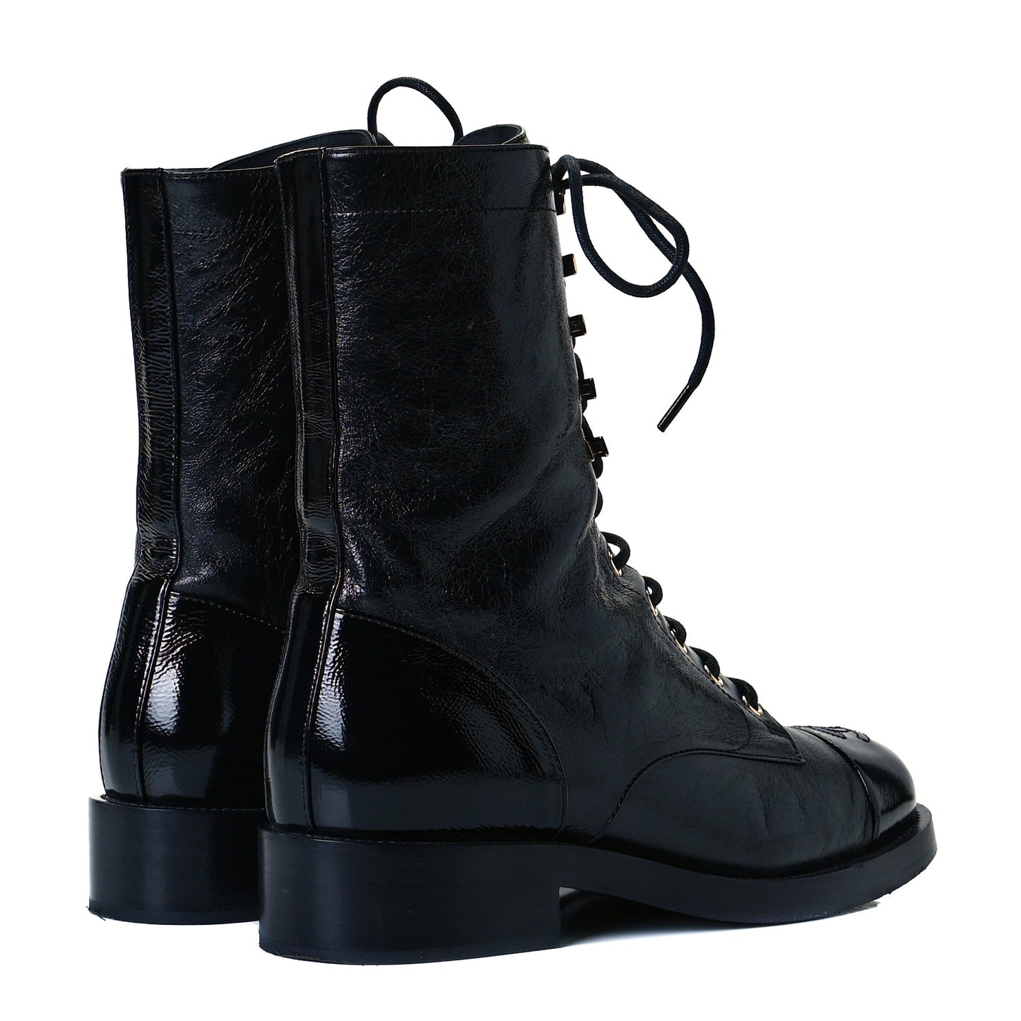 Crumpled Calfskin Lace Up Combat Boots 39.5 Black