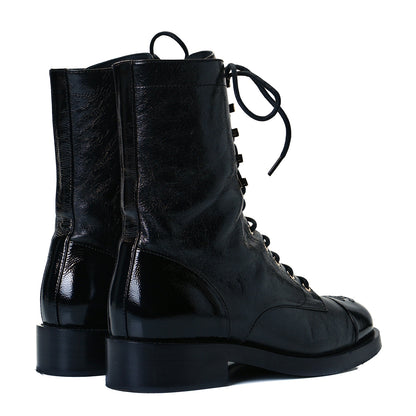 Chanel Crumpled Calfskin Lace Up Combat Boots 39.5 Black 4 of 8