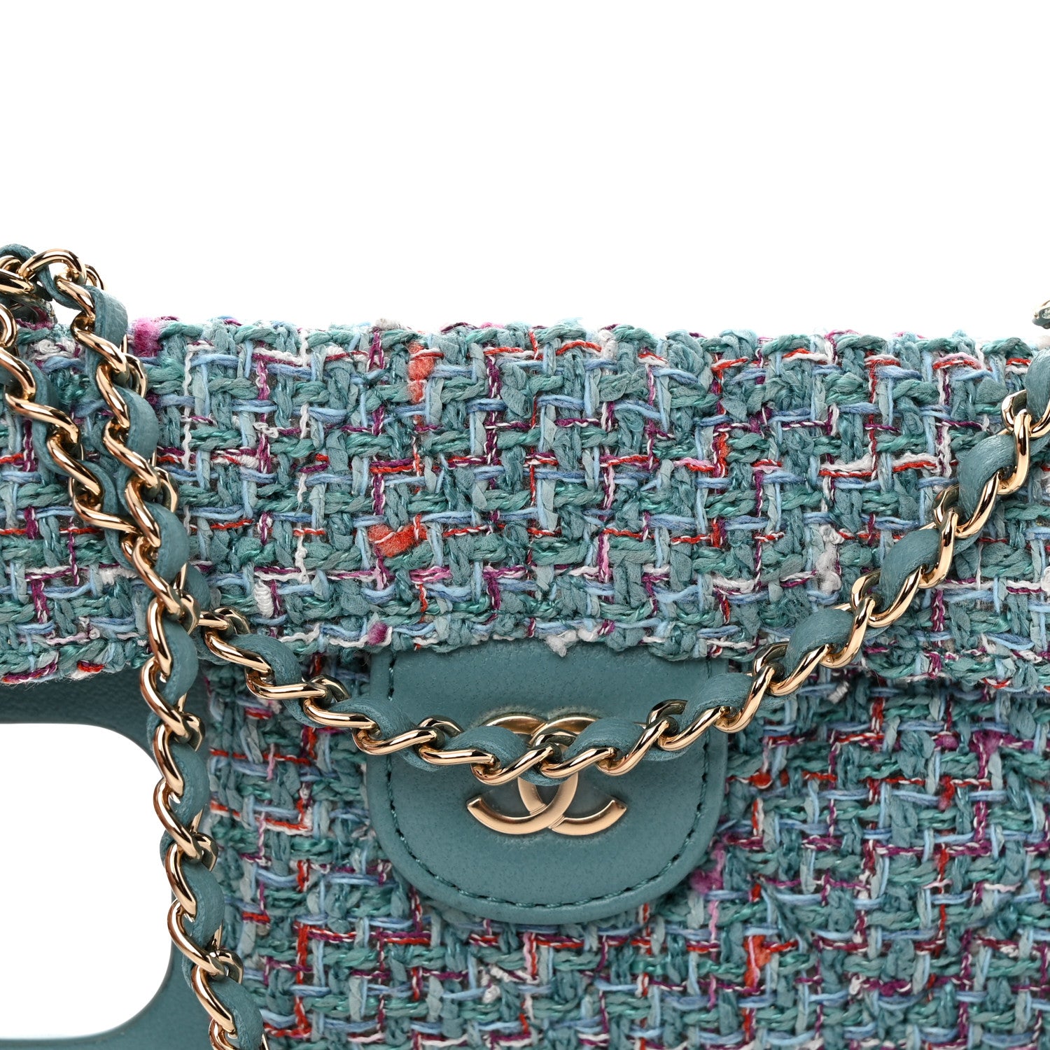 Chanel Tweed Quilted iPhone XII Pro Case With Chain Turquoise Purple White Red 7 of 10