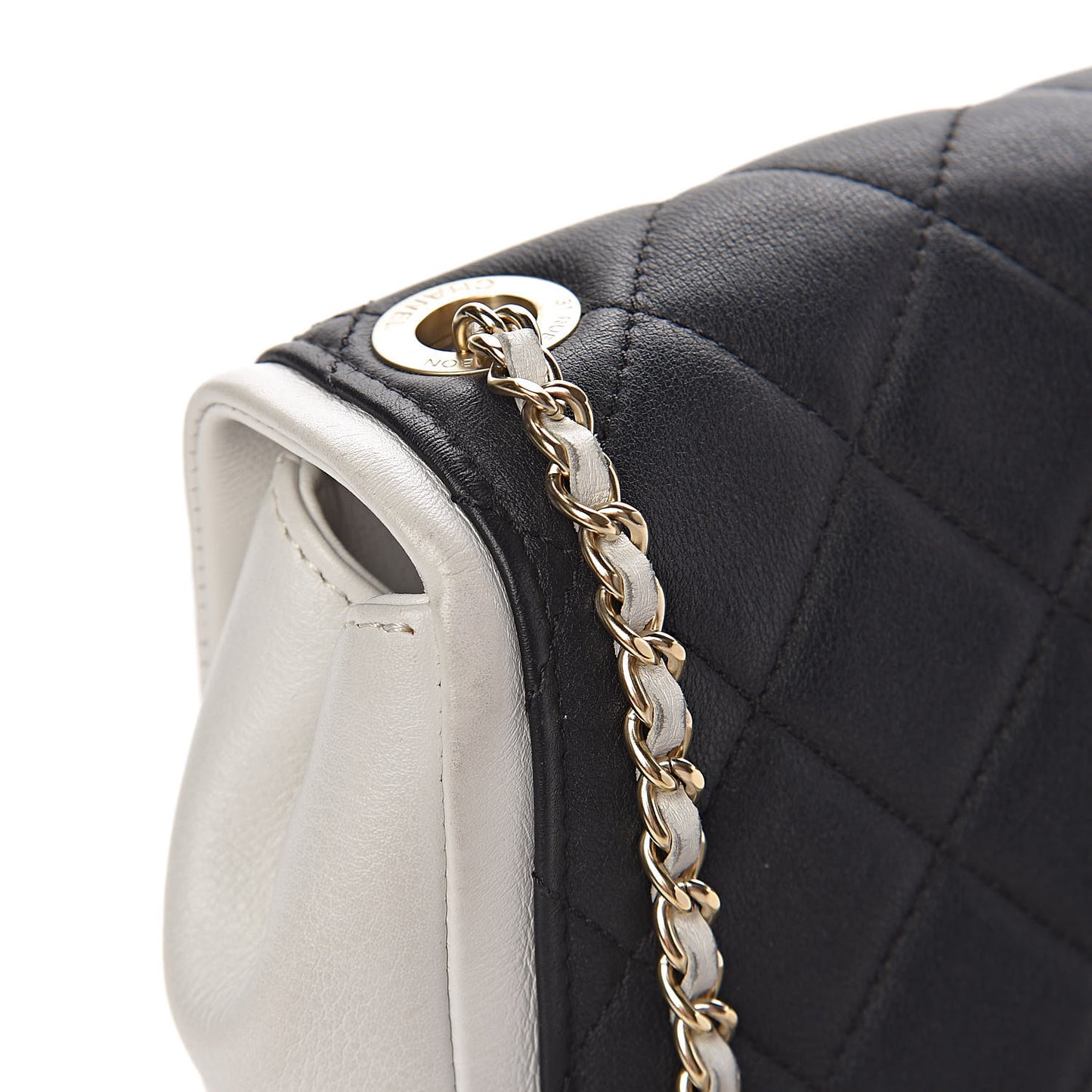 Lambskin Quilted Graphic Mini Flap Bag Black White