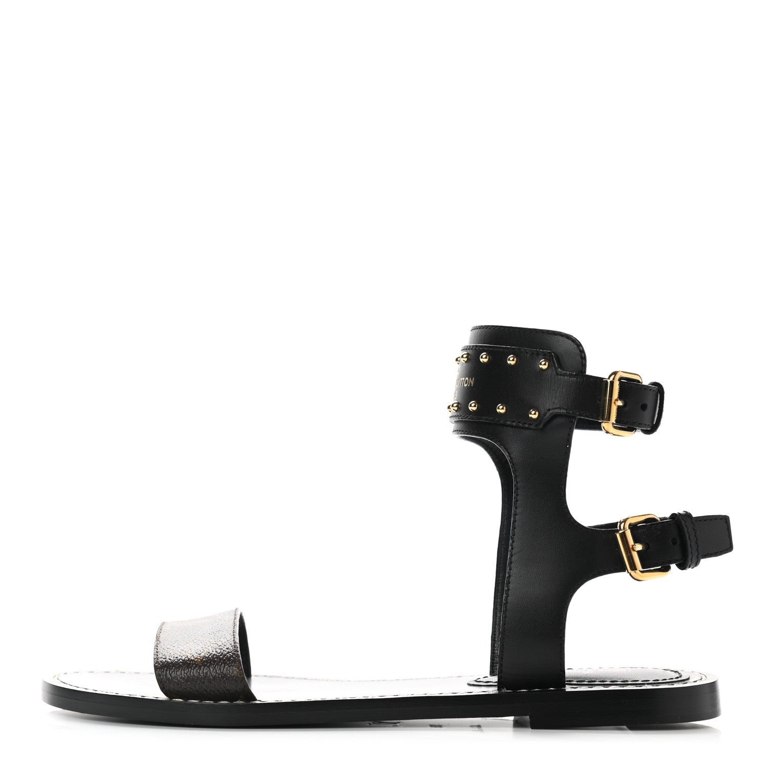Louis Vuitton Calfskin Monogram Nomad Flat Sandals 38 Black 1 of 8