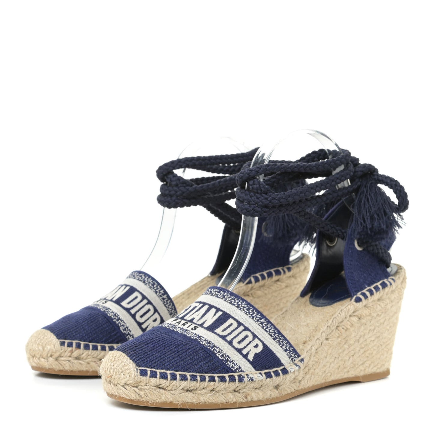 Canvas Embroidered Granville Ankle Tie Espadrille Wedges 40 Indigo Blue