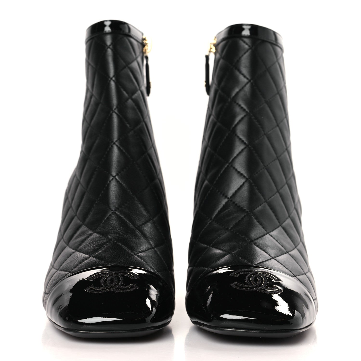 Chanel Lambskin Quilted Patent Cap Toe CC Booties 38 Black 2 of 7