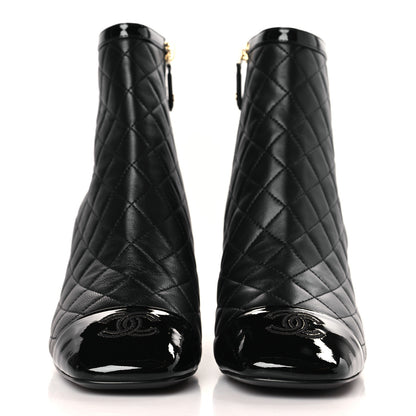 Chanel Lambskin Quilted Patent Cap Toe CC Booties 38 Black 2 of 7