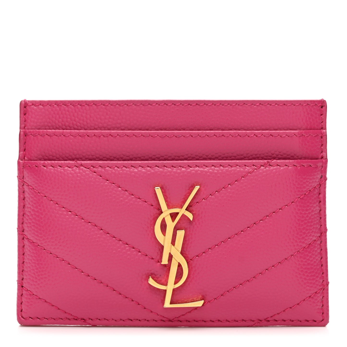 Grain De Poudre Matelasse Chevron Monogram Credit Card Case Fresh Fuxia
