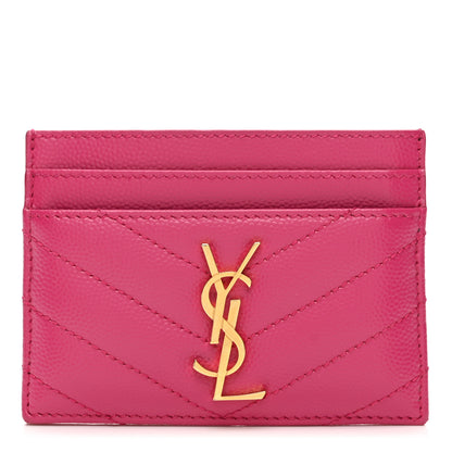 Saint Laurent Grain De Poudre Matelasse Chevron Monogram Credit Card Case Fresh Fuxia 1 of 7