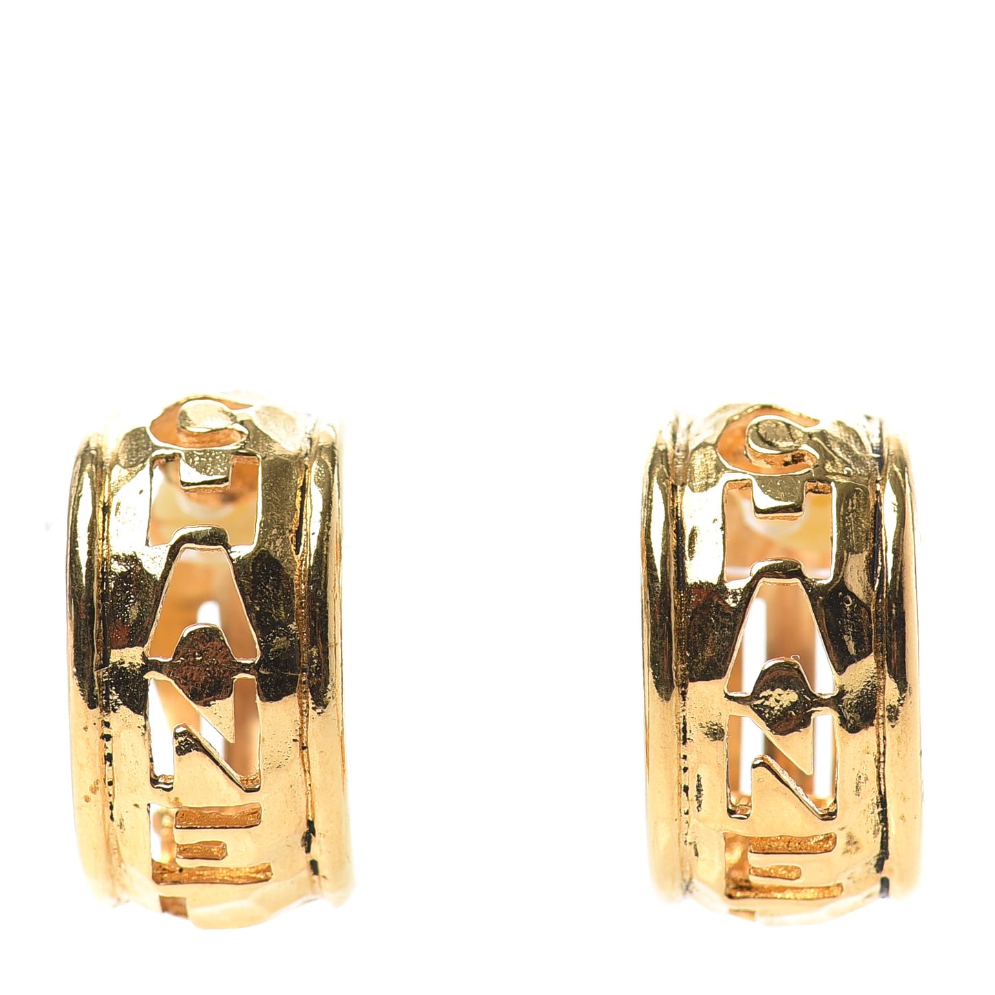 Metal Logo Hoop Clip On Earrings Gold