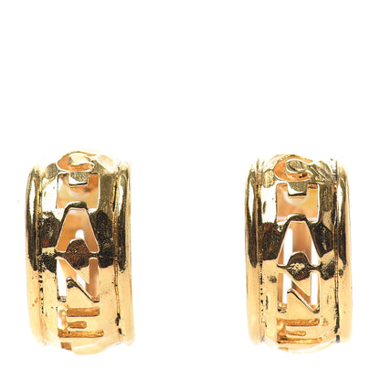 Chanel Metal Logo Hoop Clip On Earrings Gold 1 of 4