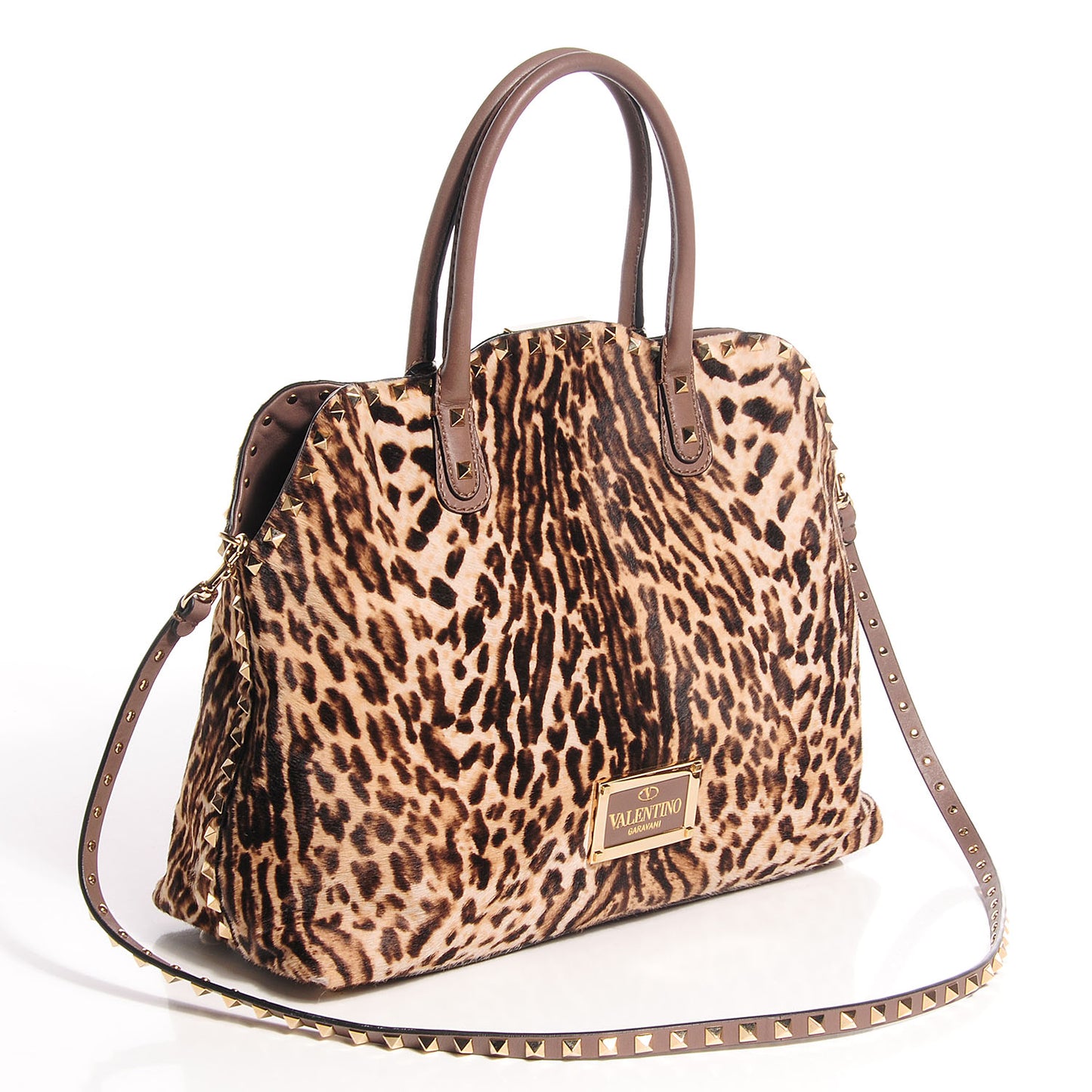 Calf Hair Cavallino Animal Rockstud Dome Satchel Leopard