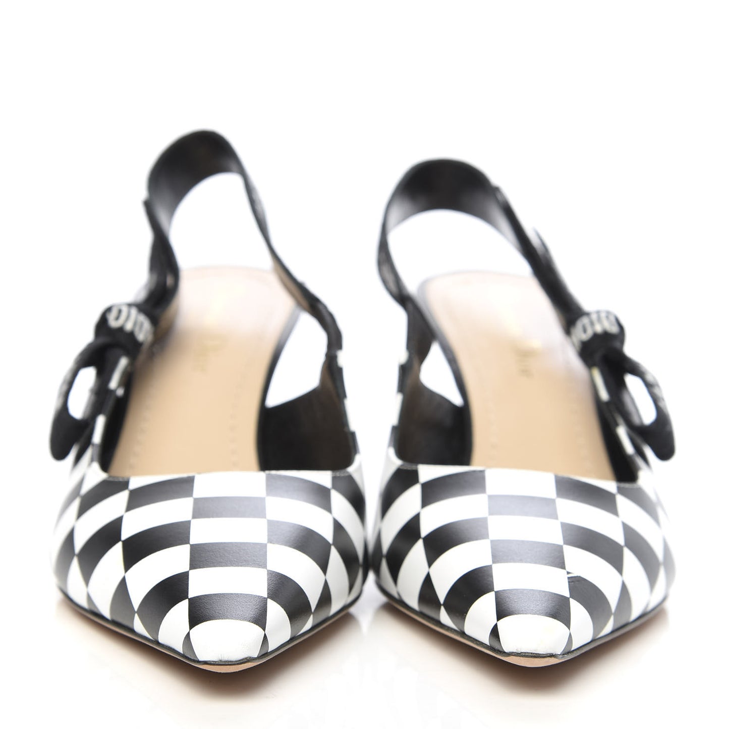 Calfskin Ribbon Checker Print J'Adior Slingback 65mm Pumps 38.5 Black White