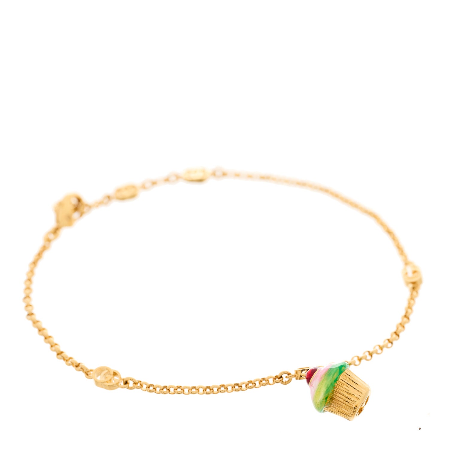 Gucci Metal Interlocking G Cupcake Charm Bracelet Gold Multicolor 1 of 5