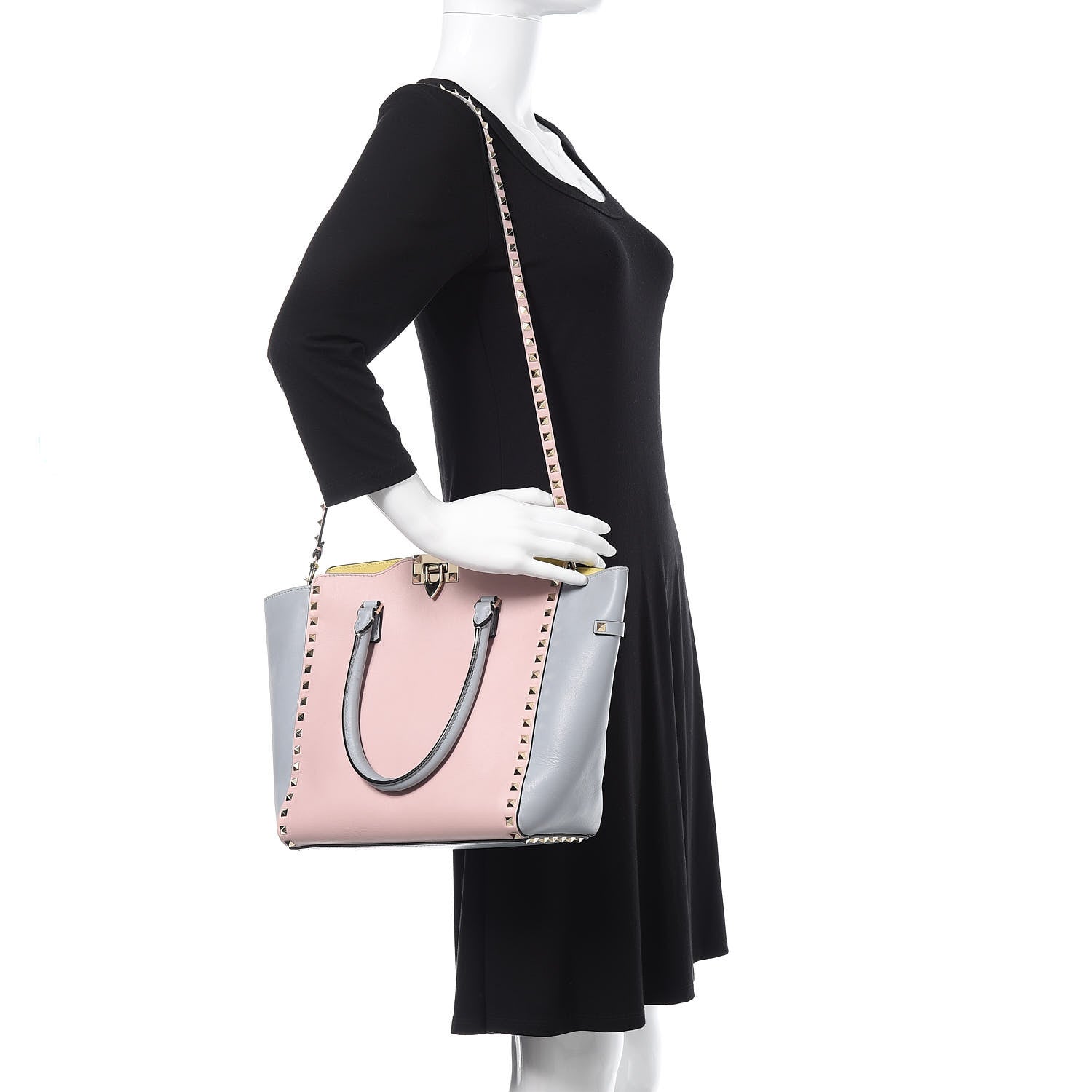Valentino Garavani Vitello Watercolor Rockstud Double Handle Tote Rose Green Yellow Sky 2 of 16