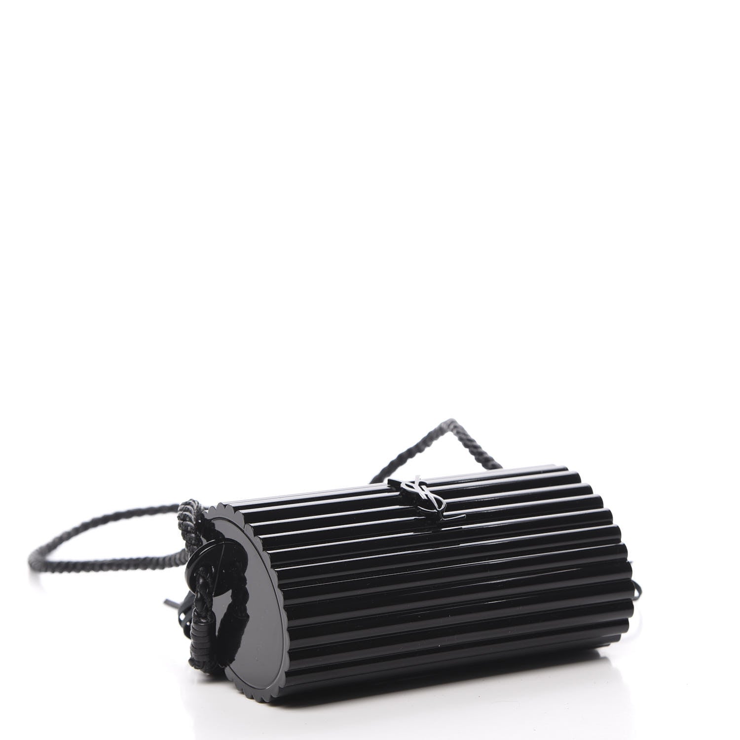 Saint Laurent Ribbed Plexiglass Lambskin Fringe Monogram Opium Box Bag Black 4 of 10