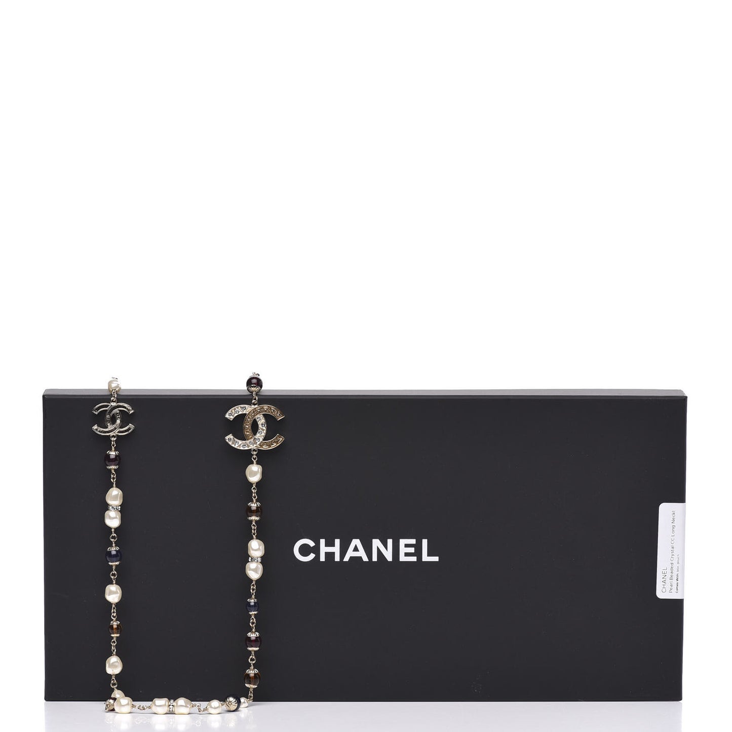 Pearl Beaded Crystal CC Long Necklace Gold Multi