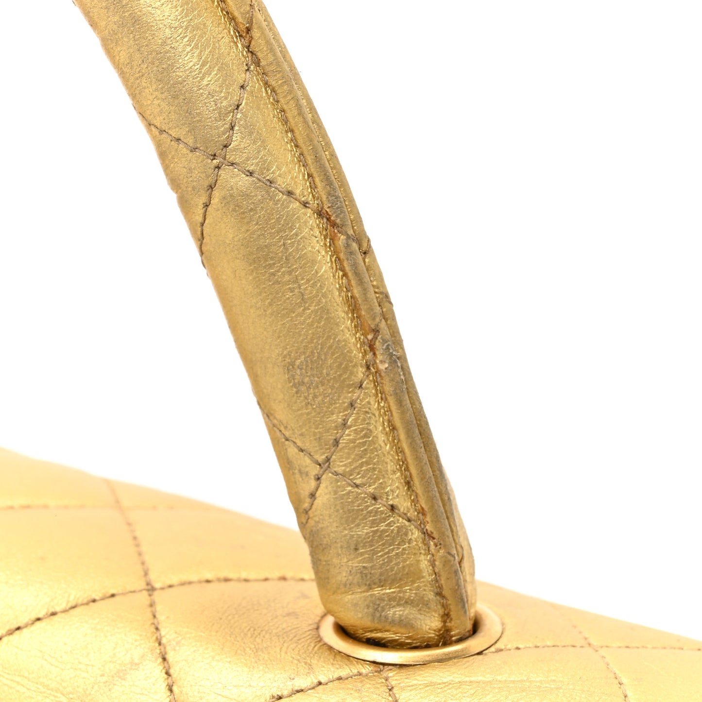 Metallic Lambskin Quilted Parent Child Kelly Flap Gold