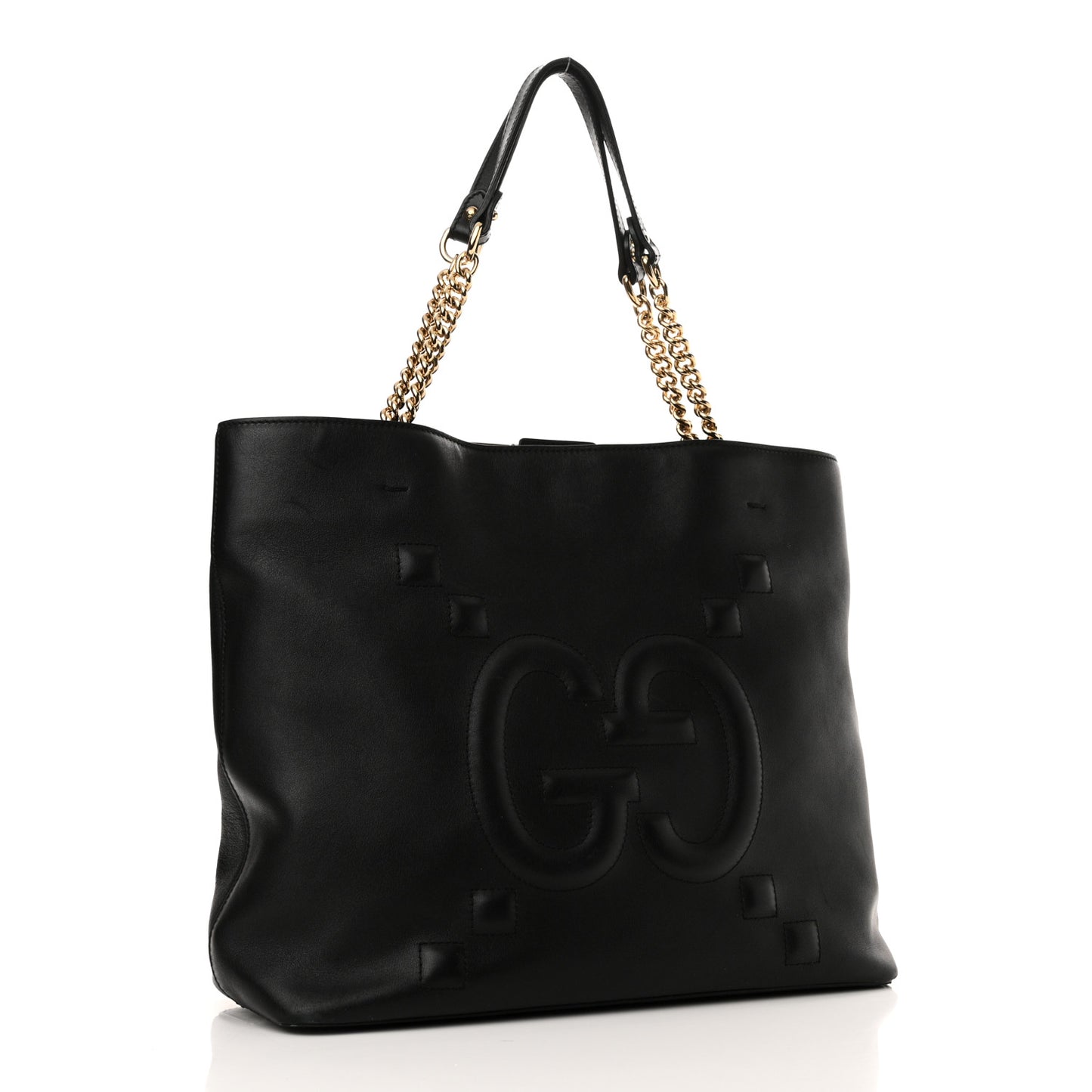 Apollo Calfskin GG Dadini Embroidered Chain Shoulder Tote Black