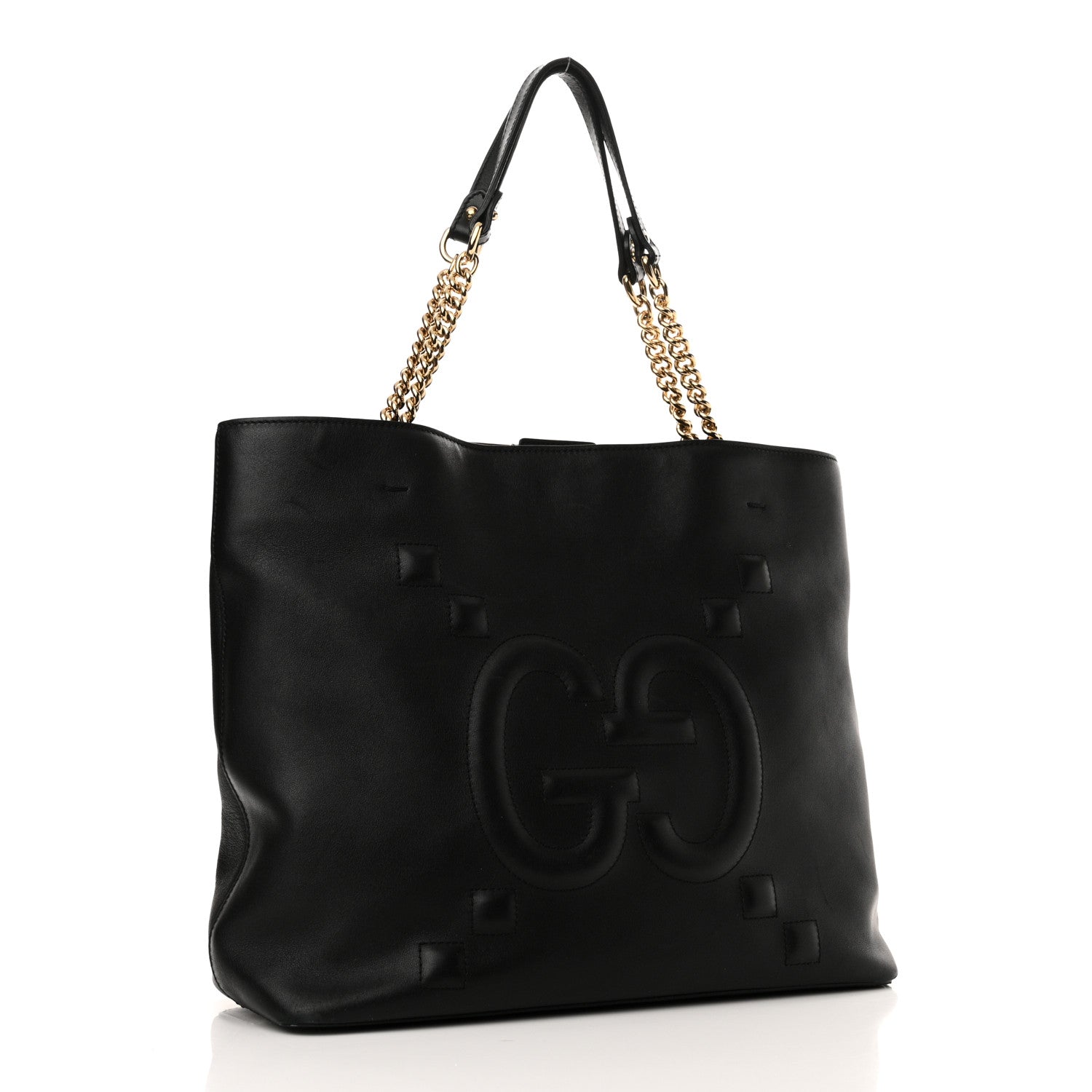 Gucci Apollo Calfskin GG Dadini Embroidered Chain Shoulder Tote Black 3 of 12