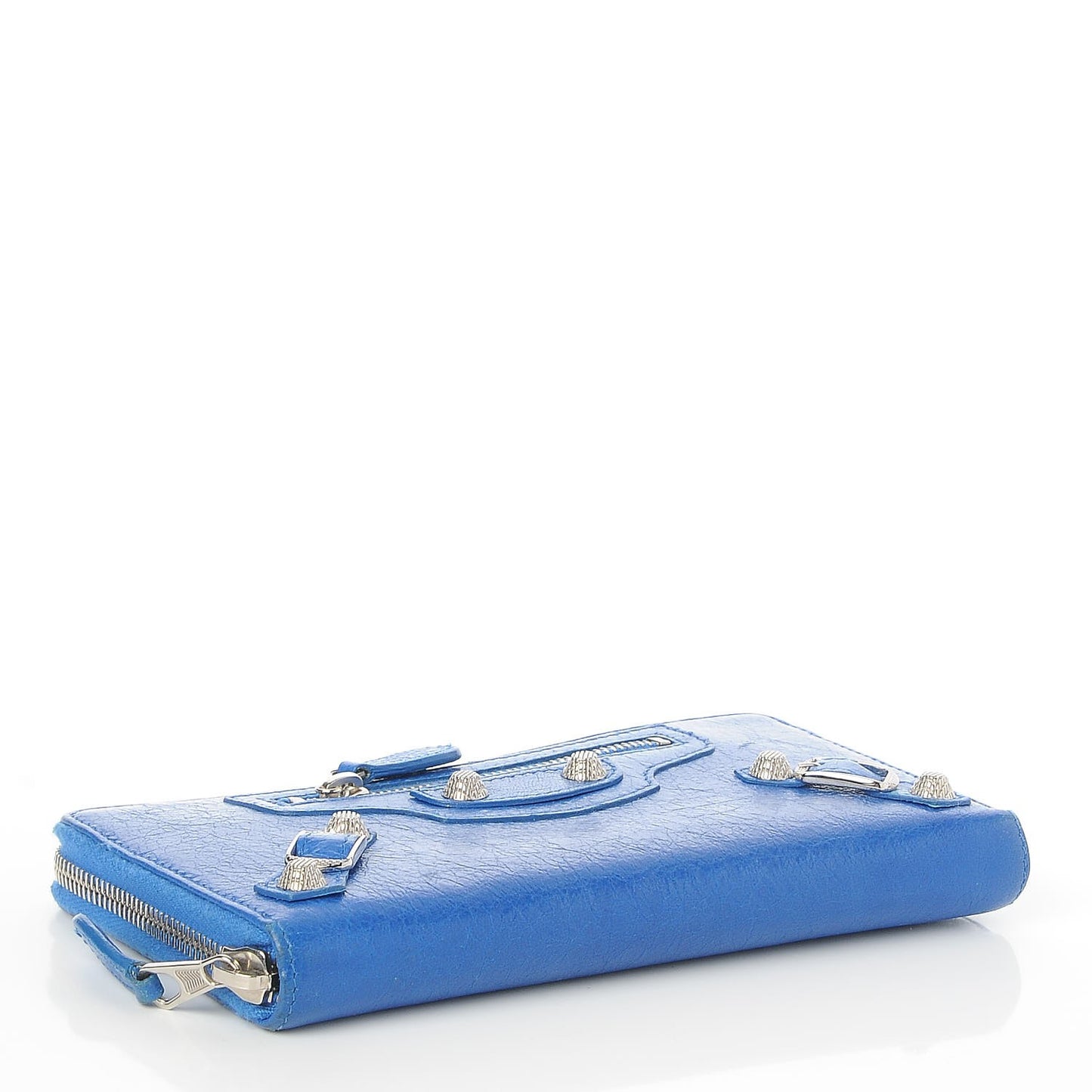 Agneau Giant 12 Silver Hardware Continental Zip Around Wallet Bleu Lazuli