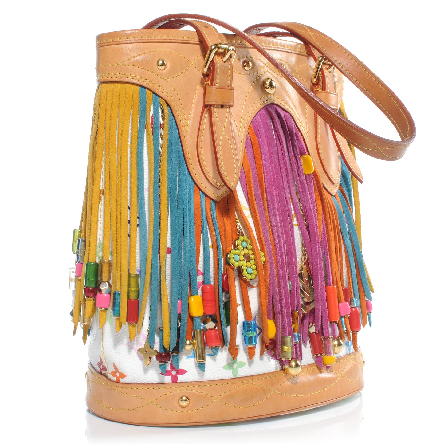 Monogram Multicolor Fringe Bucket White