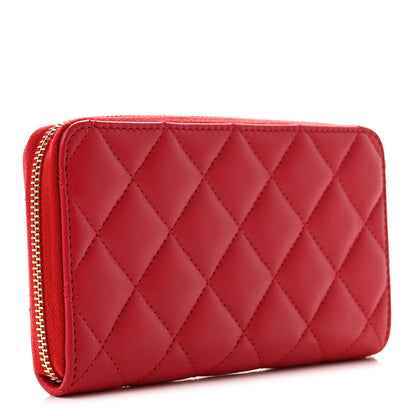 Chanel Lambskin Quilted Medium Zip Around Wallet Light Red 3 of 9
