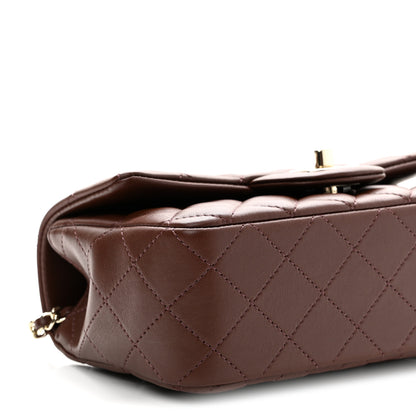 Chanel Lambskin Quilted Mini Top Handle Rectangular Flap Dark Brown 9 of 10