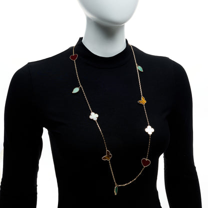 Van Cleef & Arpels 18K Yellow Gold Mother of Pearl Malachite Carnelian Tiger Eye 12 Motif Lucky Alhambra Necklace 2 of 6