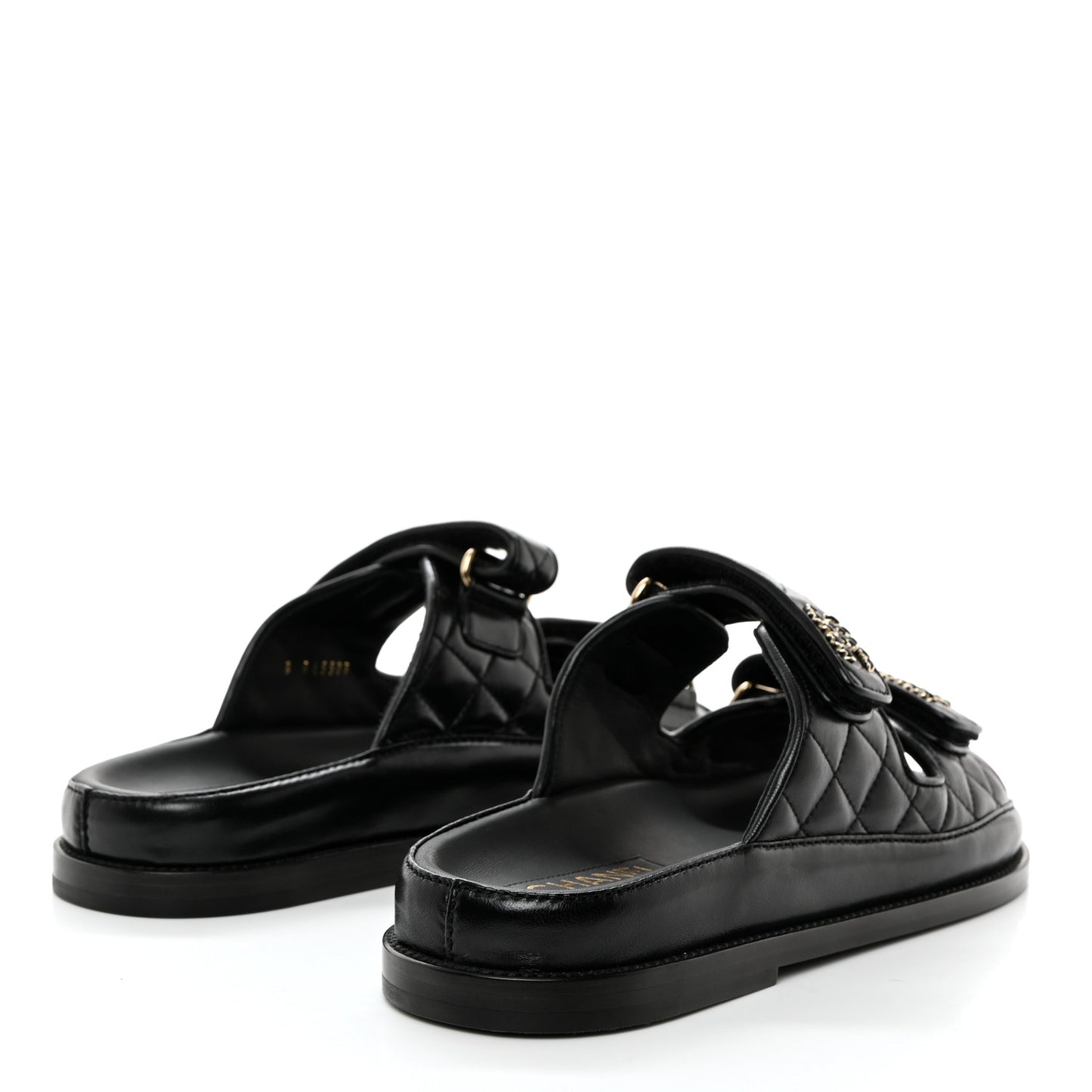Lambskin Quilted Velcro Dad Chain CC Slide Sandals 39 Black