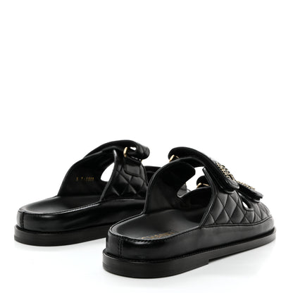 Chanel Lambskin Quilted Velcro Dad Chain CC Slide Sandals 39 Black 4 of 9