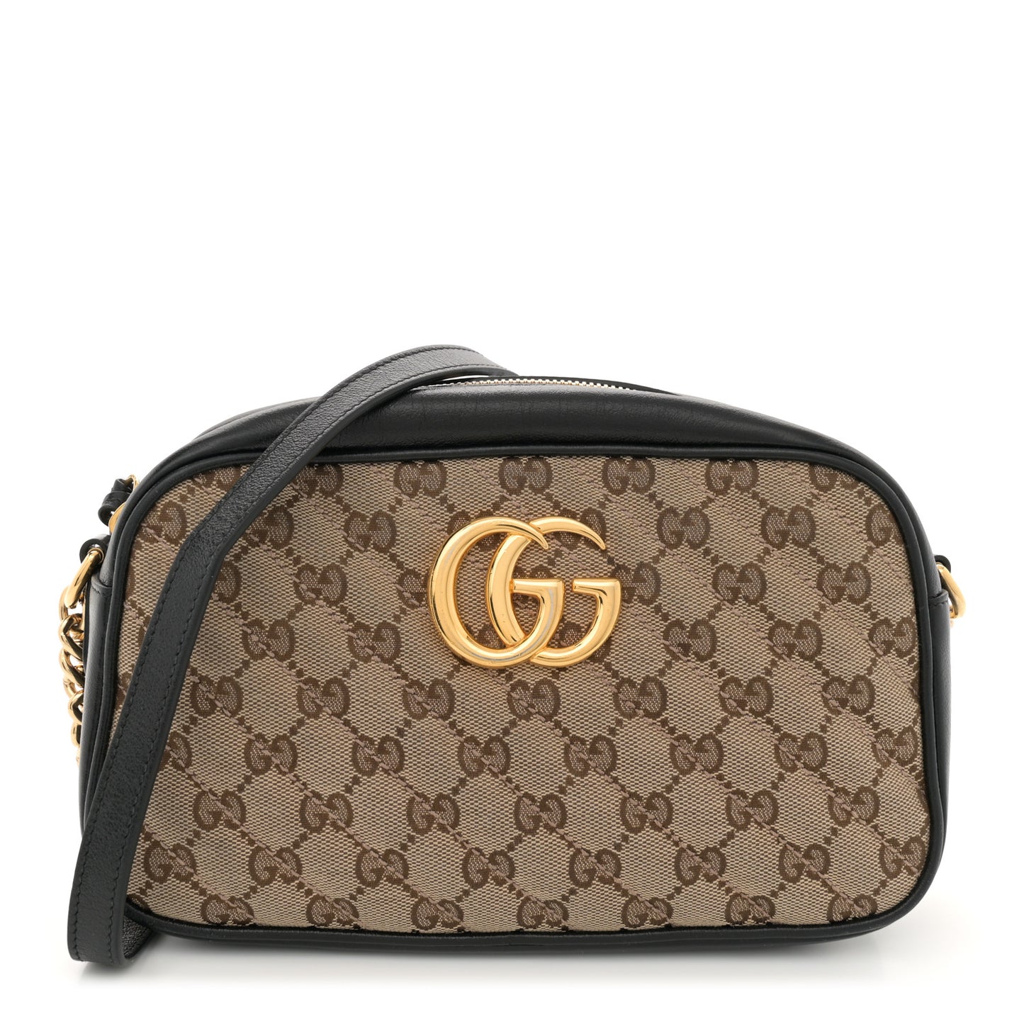 Monogram Matelasse Diagonal Small GG Marmont Chain Shoulder Bag Beige Black