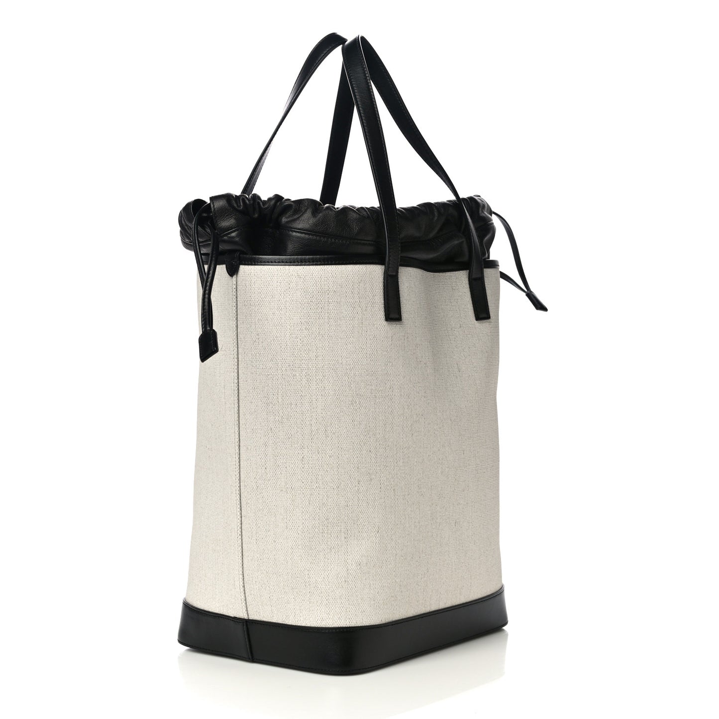 Canvas Calfskin Teddy Drawstring Shopping Tote White Black